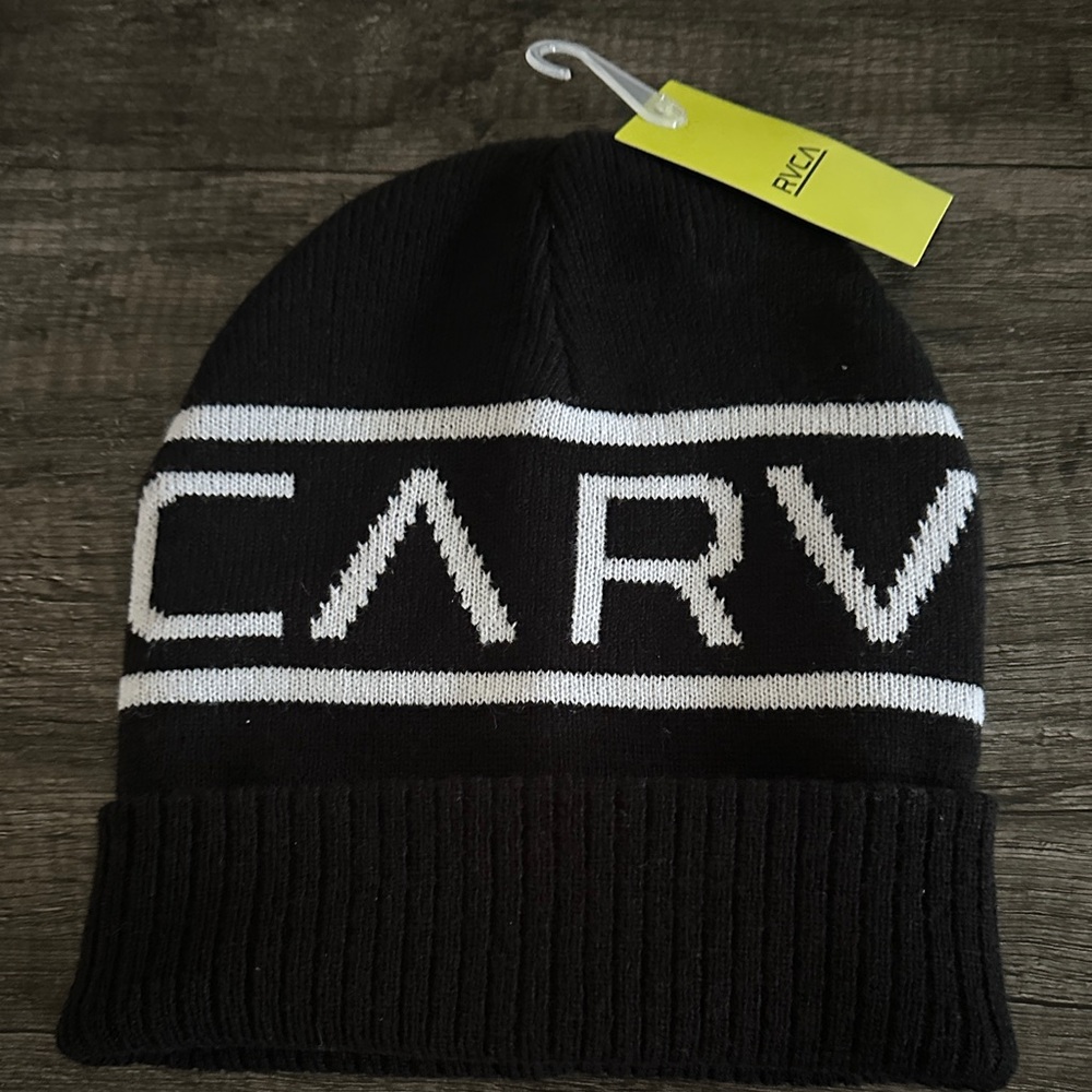 RVCA Black and White Knit Beanie